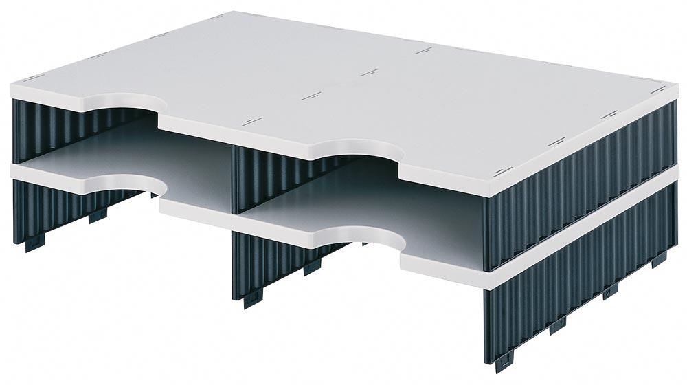 Ablage- und Sortiersystem, Anbaumodul, 2x2 Fächer, BxTxH 485x331x140 mm, Polystyrol, grau/schwarz