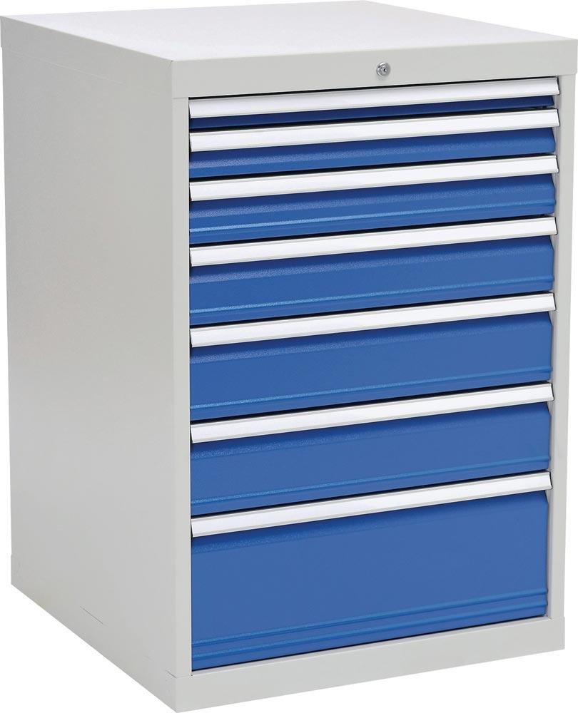 Schubladenschrank H1019xB705xT736mm lichtgrau/signalblau 7 Schubl. Vollauszug