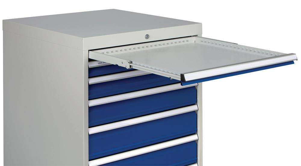 Schubladenschrank H1019xB705xT736mm lichtgrau/signalblau 7 Schubl. 2x75,2x100,2x125,1x300mm Vollauszug