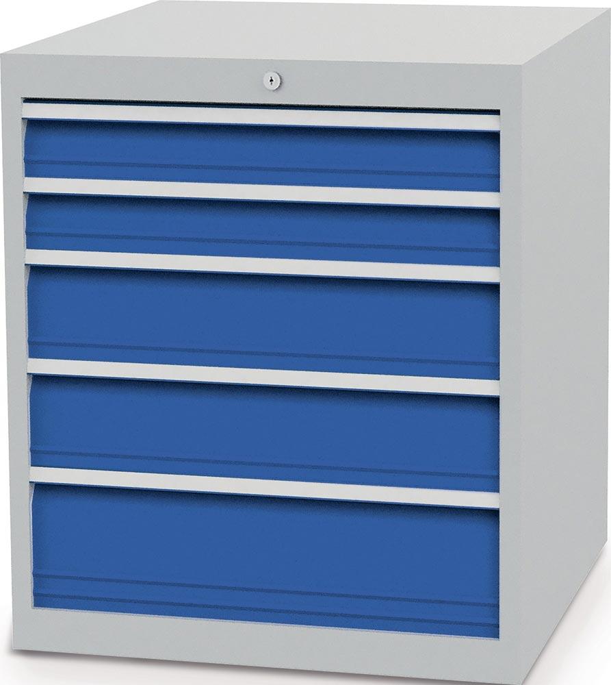 Schubladenschrank H819xB705xT736mm lichtgrau/signalblau 5 Schubl. Vollauszug