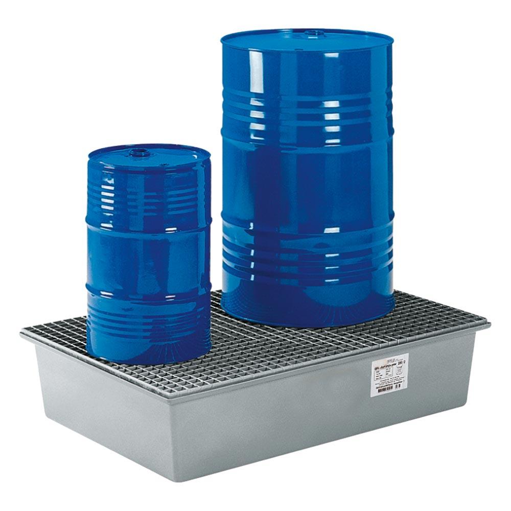 Auffangwanne aus GFK, mit verzinktem Gitterrost, Auffangvolumen 220 l, BxTxH 850x1280x290 mm