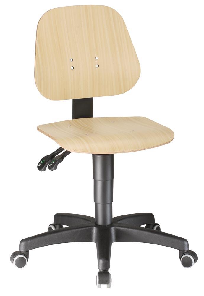 Arbeitsdrehstuhl, Sitz Höhe 440-620 mm, Sitz- u. Rücken aus Buche, mit Rollen