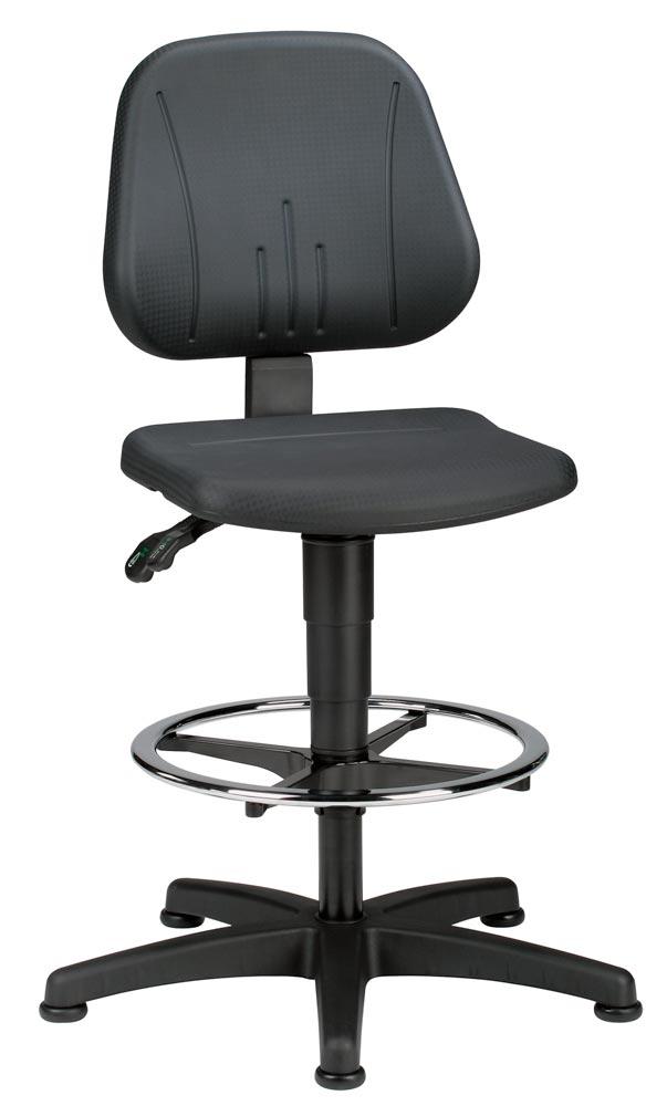 Arbeitsdrehstuhl, Sitz Höhe 580-850 mm, PU-Schaum schwarz, mit Gleitern u. Fußring