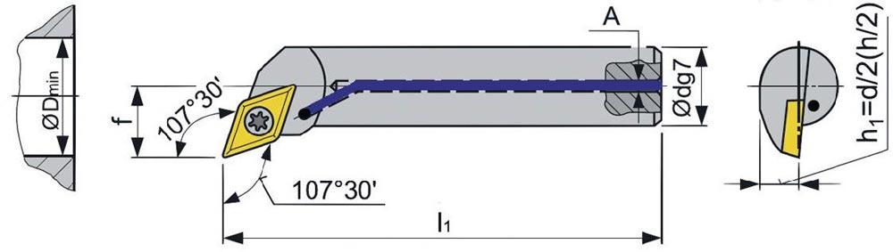 Bohrstange A20Q-SDQCR 11 rechts vernickelt mit Innenkühlung