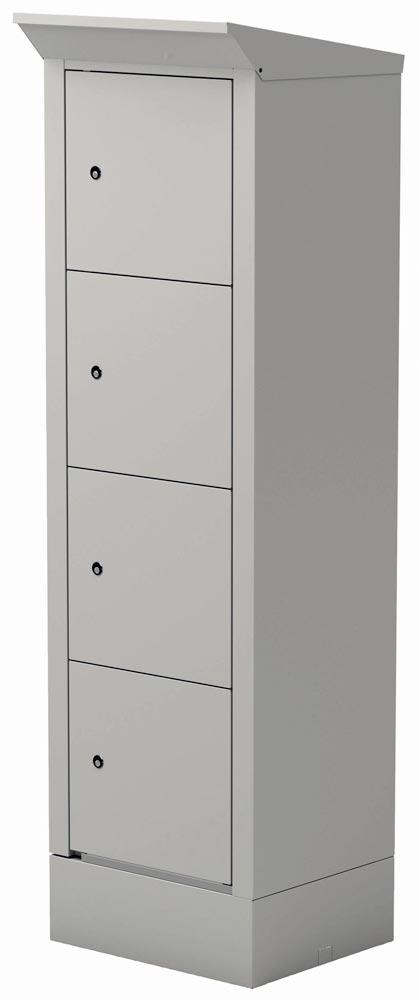 E-Bike-Ladestation, Aussen,Pfandschloss,1x4 Fächer,230V,BxTxH 600x500x2095mm,RAL7035