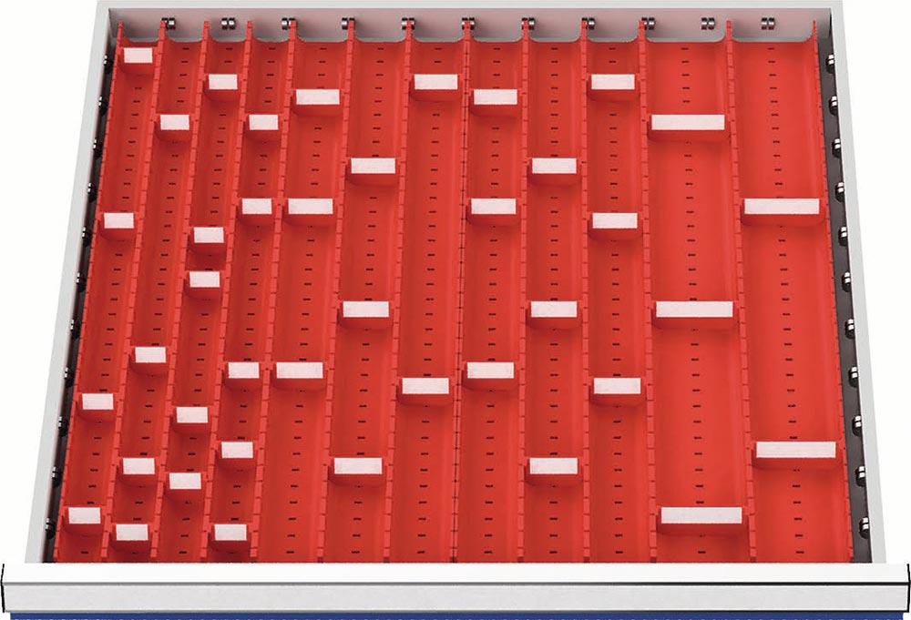 Muldeneinsatzset Fronthöhe 50 - 75 mm für Schrankbreite 600 mm 16 Einsätze mit 40 Trennwänden