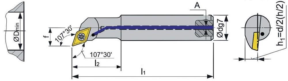 Bohrstange A1012K-SDQCR 07 rechts vernickelt mit Innenkühlung