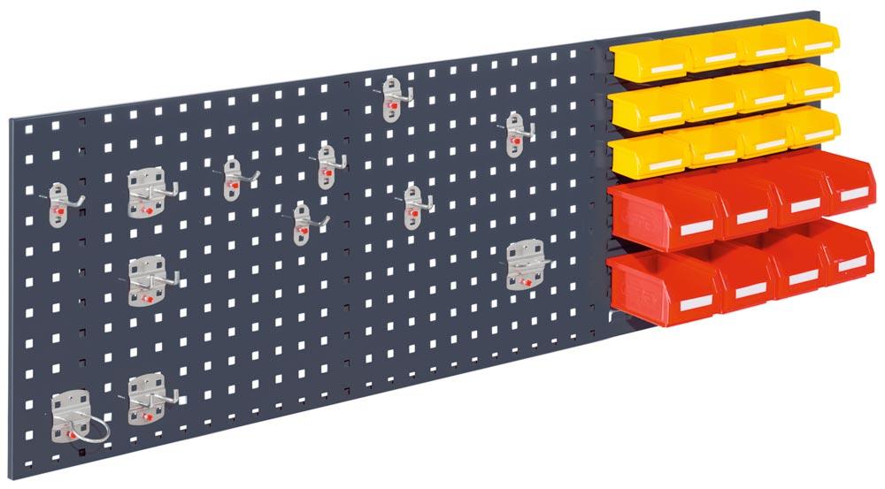 Einsteigerset, bestehend aus 1 Lochplatte 1000x450 mm und 21-teiligem Werkzeughaltersortiment, RAL 7016