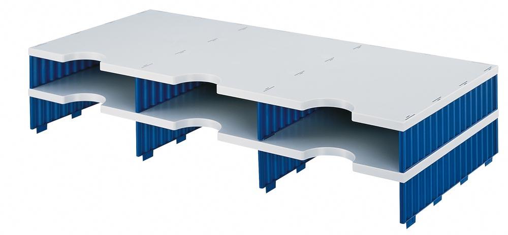 Ablage- und Sortiersystem, Anbaumodul, 3x2 Fächer, BxTxH 723x331x140 mm, Polystyrol, grau/blau