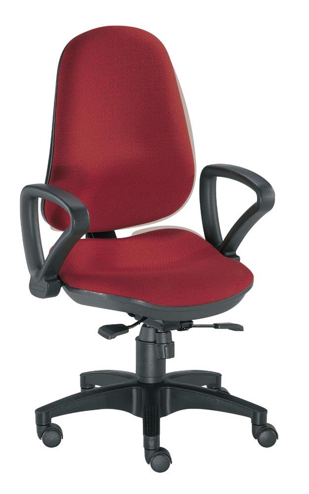 Bürodrehstuhl, Gr.L, Sitz-BxTxH 460x440x430-530 mm, Lehnenh. 560-610 mm, Punkt-Synchronm., Lendenwirbelstütze, Bandscheibensitz, Bezug bordeaux