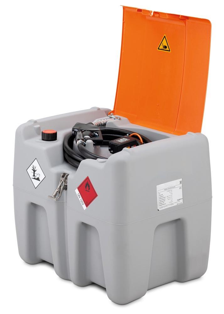 Mobile Dieseltankstation, Vol. 210 l, Klappdeckel, Elektropumpe 18 V, 30 l/min, CAS Akku 18 V, 4 Ah und Ladegerät, BxTxH 785x595x685 mm
