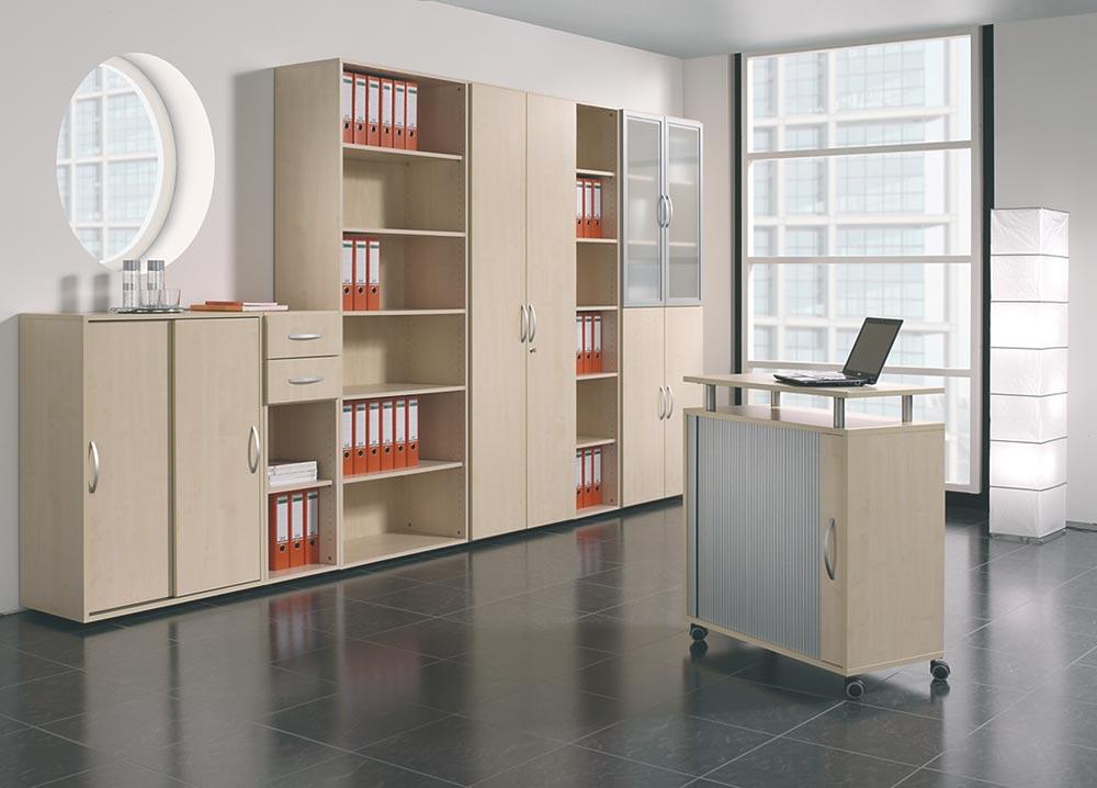 Büro-Flügeltürenschrank, BxTxH 400x420x2160 mm, 6 OH, 5 Böden, Glastüren, Justierfüße, weiß