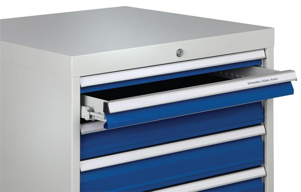 Schubladenschrank H1019xB705xT736mm lichtgrau/signalblau 6 Schubl. Vollauszug