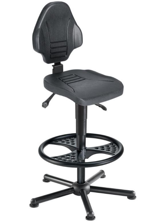 Arbeitsstuhl, Sitz- und Rückenlehne PU-Schaum, Sitz Höhe 590-840 mm, mit Gleiter und Fußring, Sitz BxT 450x450 mm, schwarz