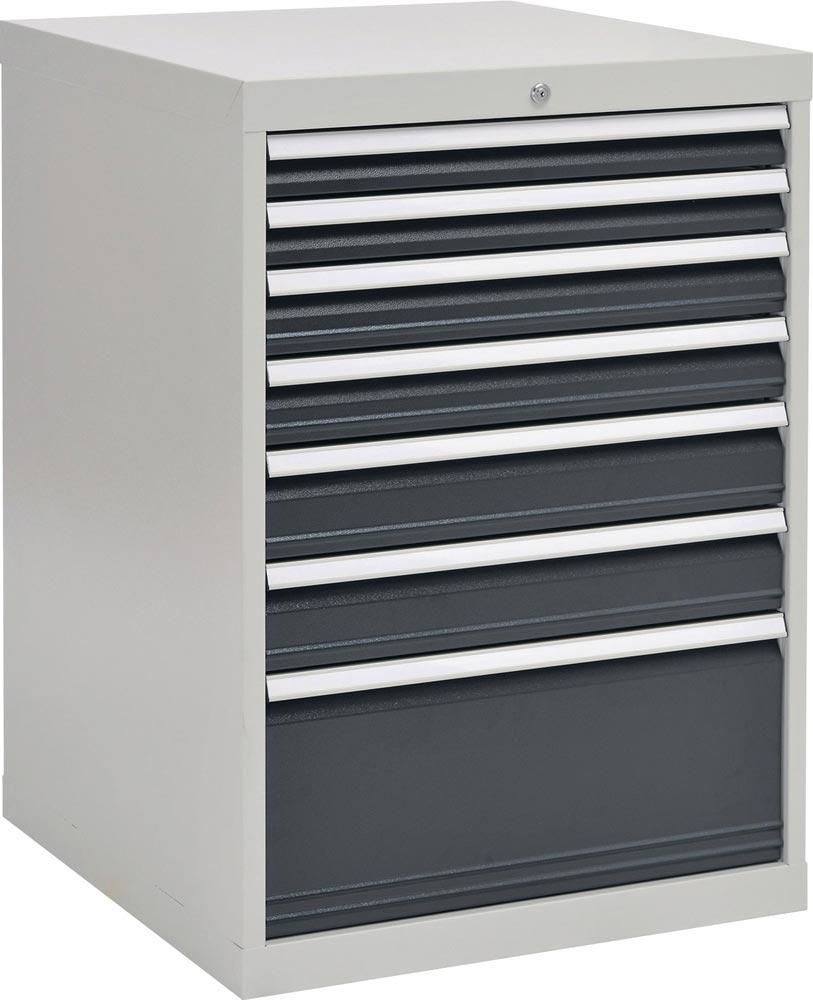 Schubladenschrank H1019xB705xT736mm lichtgrau/anthrazitgrau 7 Schubl. 2x75,2x100,2x125,1x300mm Vollauszug