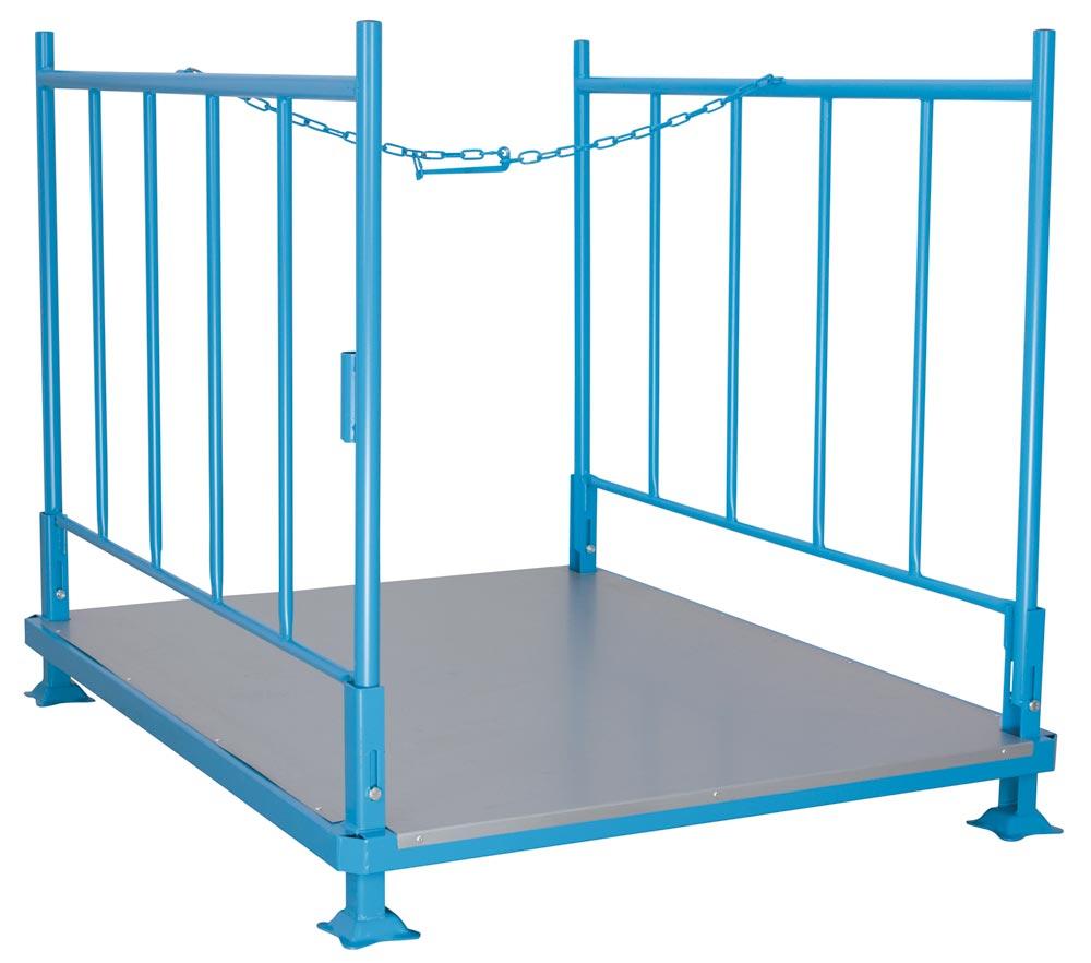 Stapelgestell, 3-fach stapelbar, BxTxH 1200x1500x1200 mm, Traglast 600 kg, Auflast 1200 kg, RAL 5012 lichtblau, mit klappbaren Seitenteilen