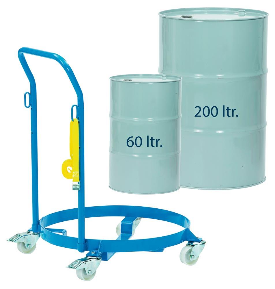Fassroller Stahl offen Innen- 610 mm brillantblau, RAL 5007 60/200 l Stahlblechfässer