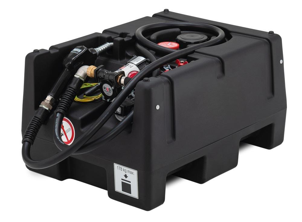 Mobile Benzintankstation, Vol. 120 l, Elektropumpe 12 V, 25 l/min, Zapfpistole, BxTxH 800x600x450 mm, Gewicht 33 kg
