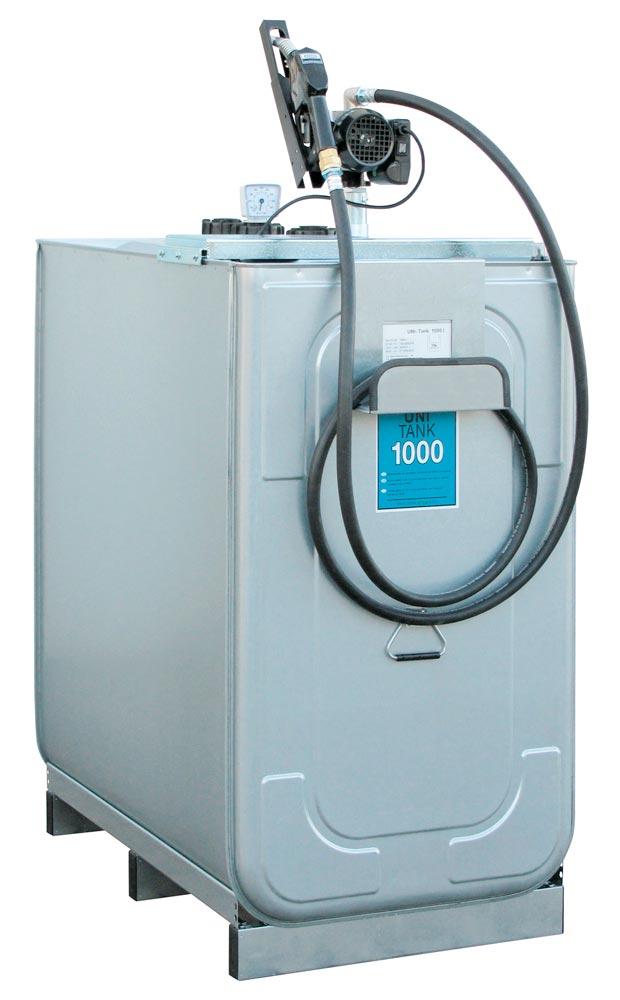 Dieseltankstation UNI, Einsteigerpaket Premium, Vol. 1000 l, Elektropumpe, 4 m Schlauch, Zapfpistole 50 l/min, BxTxH 1280x770x1750 mm