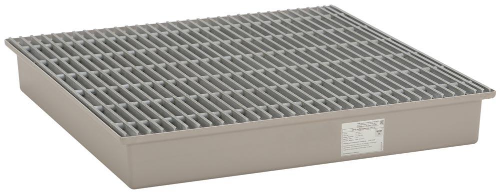 Auffangwanne aus GFK, mit GFK-Gitterrost, Auffangvolumen 220 l, BxTxH 1280x1280x200 mm