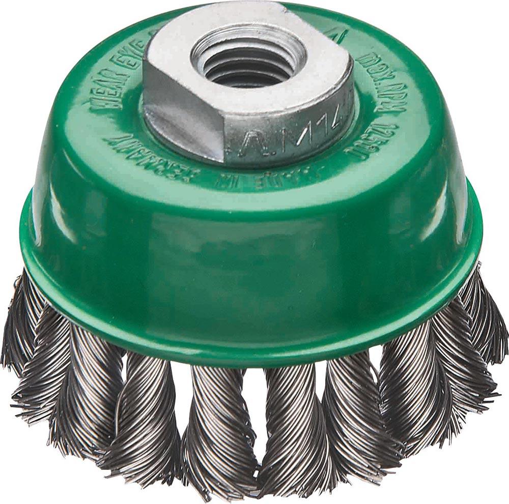Topfbürste Ø 65 mm M14 Drahtstärke 0,5 mm Stahl glatt grün 12500 min-