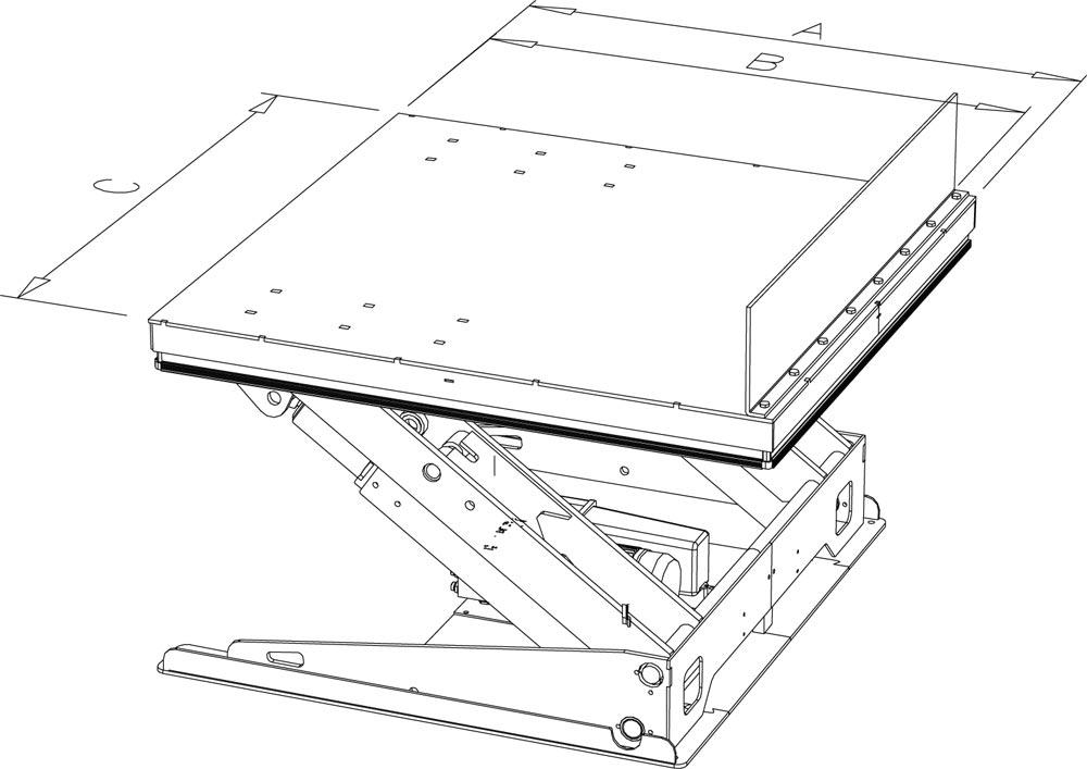 Hub-Neigegerät, Traglast 1500 kg, geschlossene Tischplatte LxB 1300/1245x800 mm, Nutzhub 820 mm, Bauhöhe 235 mm, Motor 400 V / 0,75 kW