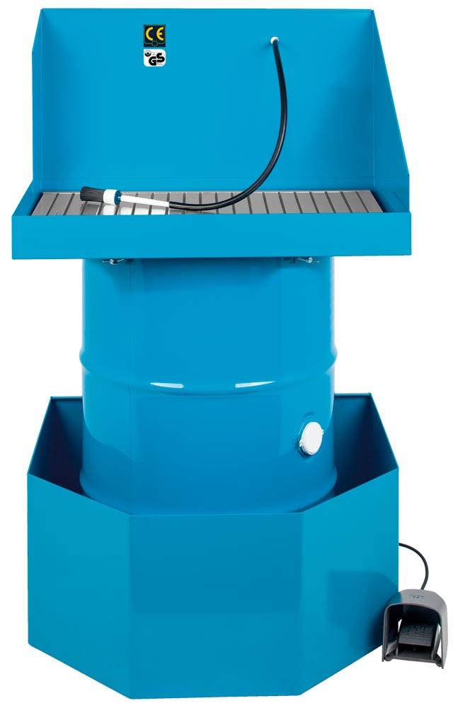 Teilereinigungsgerät, BxTxH 800x550x525 mm, Traglast 80 kg, Set mit Auffangwanne und Reiniger Purgasol 200-l Fass, Arbeitshöhe 922 mm