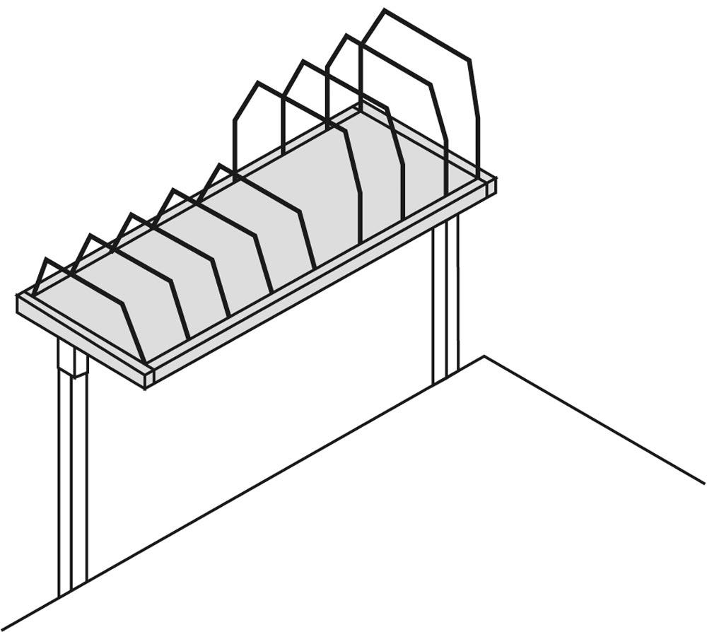 Anbaumagazin, lang, mit 5 kleinen und 4 großen Stahlbügeln, BxTxH 1600x600x400 mm