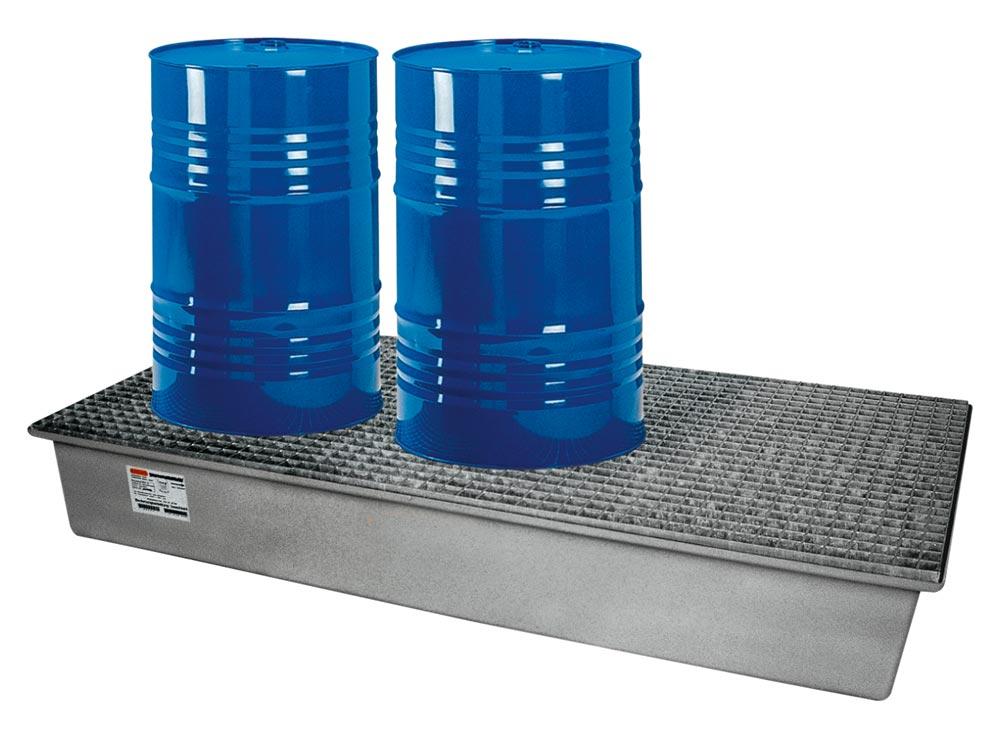 Auffangwanne aus GFK, mit verzinktem Gitterrost, Auffangvolumen 220 l, BxTxH 850x1880x200 mm