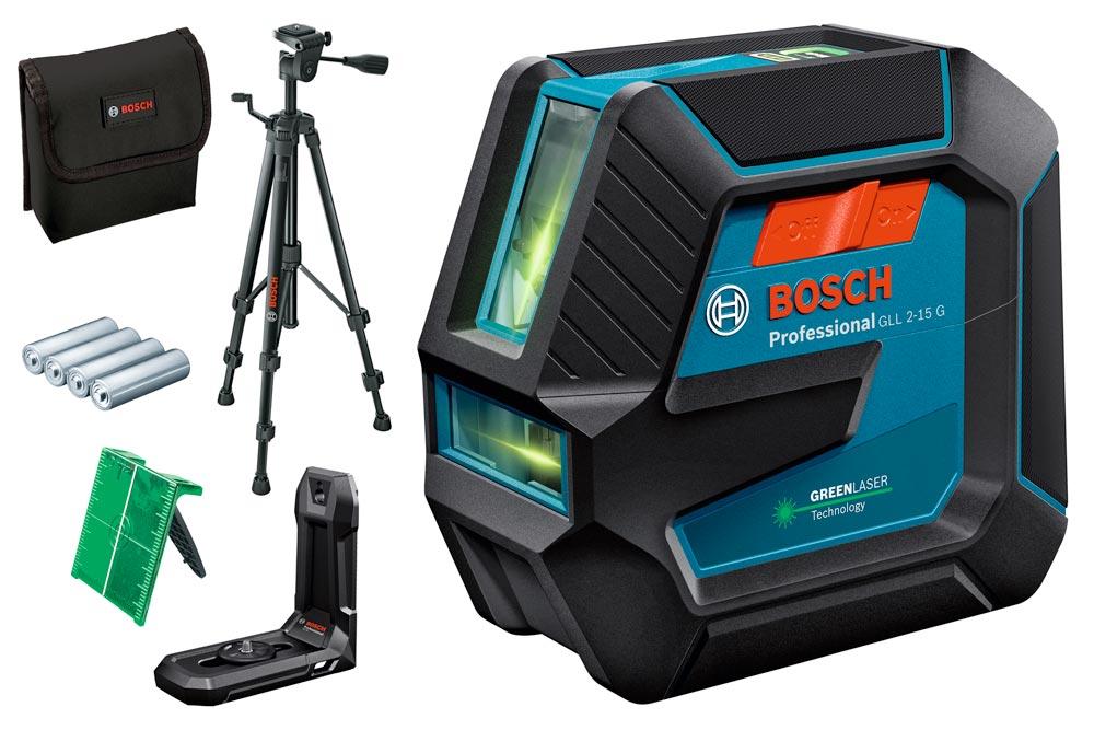 BOSCH Linienlaser GLL 2-15 Prof. inkl. Stativ, Zieltafel, Batterien in Tasche