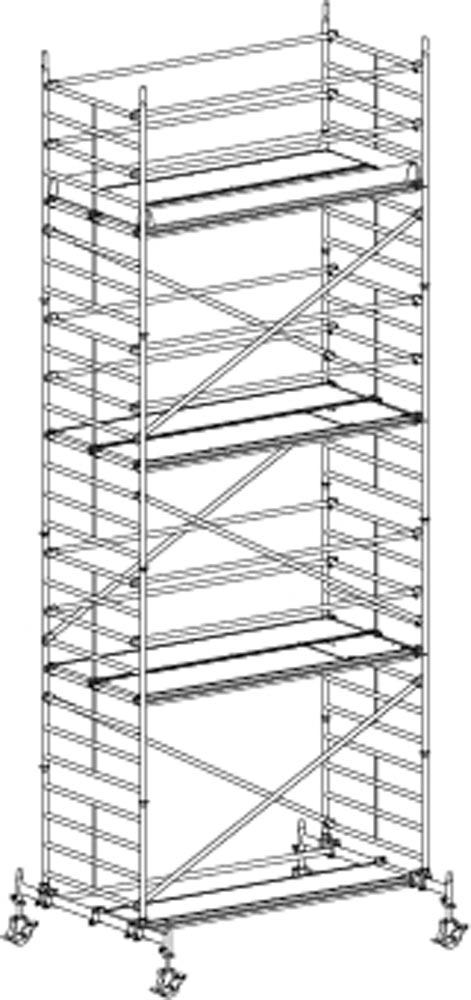Fahrgerüst, Aluminium, mit Fahrtraverse, Arbeitsfläche 1,30x2,95 m, Standhöhe 6,60 m, Gerüsthöhe 7,82 m, Gewicht 403,2 kg