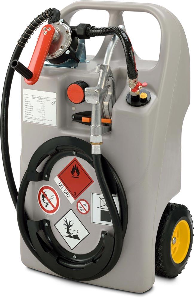 Dieseltrolley, Volumen 60 Liter, mit Kurbelpumpe und Zapfventil, BxTxH 520x900x370 mm, Gewicht 15 kg