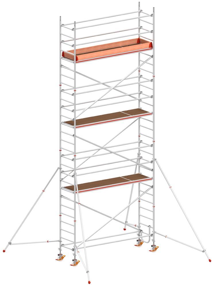 Fahrgerüst, Aluminium, mit Ausleger, Reichhöhe 13,40 m, Standhöhe 11,40 m, Gerüsthöhe 12,64 m, Gewicht 438,0 kg