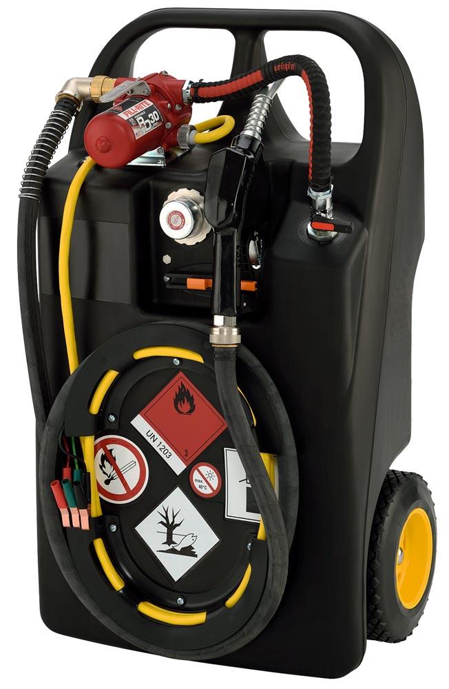 Kraftstofftrolley für Benzin, Volumen 60 Liter, ExO, mit Elektropumpe und Automatik-Zapfpistole, BxTxH 530x900x380 mm, Gewicht 20 kg