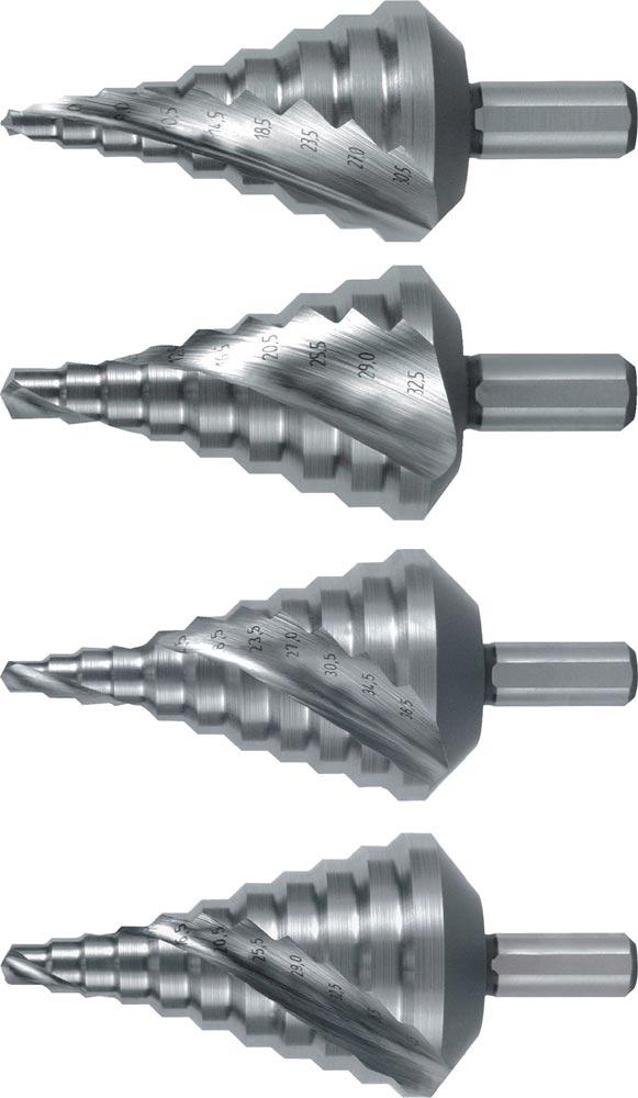 Stufenbohrer Bohrbereich 5,3 - 38,5 mm HSS spiralgenutet Schneidenanzahl 2 Stufenanzahl 11