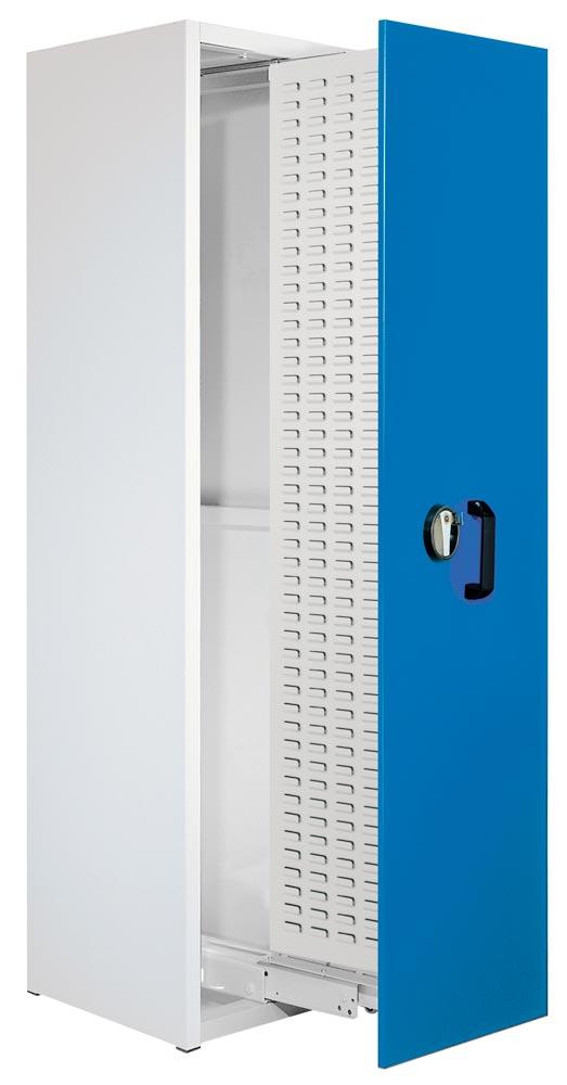 Auszugschrank, 1 Vertikalauszug mit 1 Schlitzplatte, BxTxH 590x600x2000 mm, RAL 7035/5010