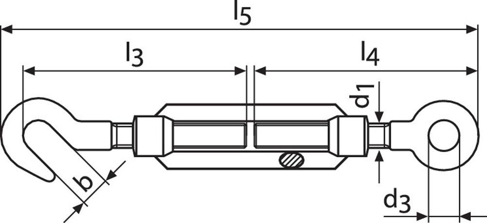 Spannschloss DIN 1480 M10 Länge 213 - 298 mm mit Haken und Öse galvanisch verzinkt