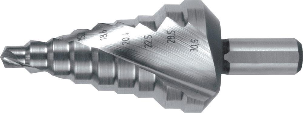 Stufenbohrer Bohrbereich 6-30,5 mm HSS spiralgenutet Schneidenanzahl 2 Stufenanzahl 9