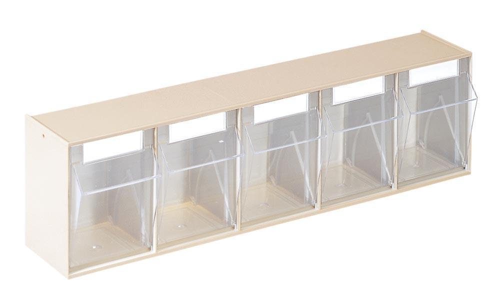 Klarsichtkästen im Gehäuse, 5 Klarsichtkästen Größe 5, BxTxH 600x110x164 mm, Gehäusefarbe weiß