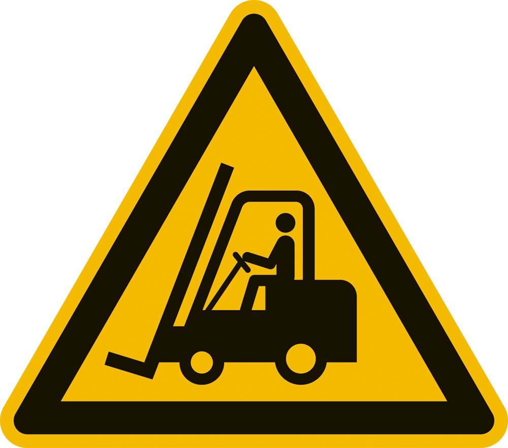 Warnschild, Warnung vor Flurförderzeugen, Folie, Seitenlänge 200 mm, DIN EN ISO 7010
