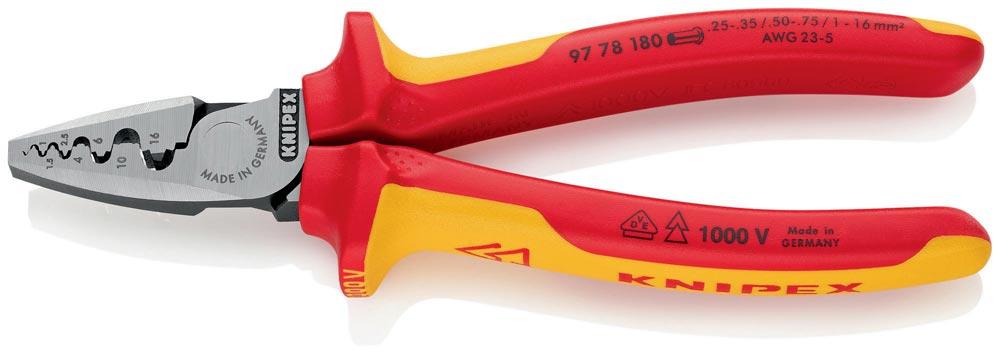 Aderendhülsenzange Gesamtlänge 180 mm 0,25 - 16,0 (AWG 23 - 5) mm poliert Mehrkomponenten-Hüllen VDE