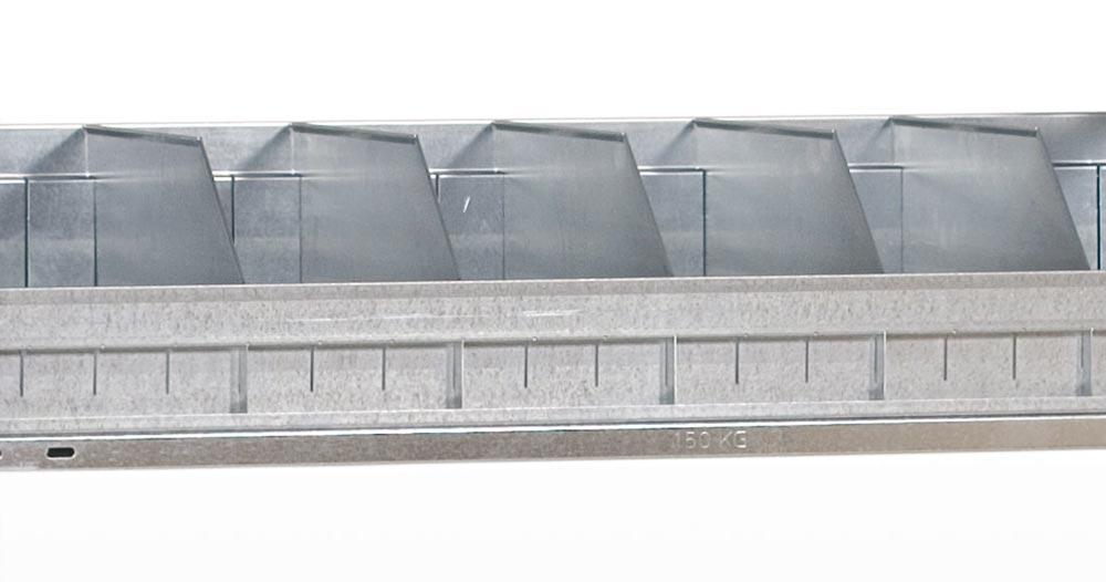 Kleinteile-Regalmodul 2, Grundfeld, BxTxH 1000x500x2000 mm, 6 Böden verz. 150 kg, 3 Schüttgutmulden/ 15 Trennbleche