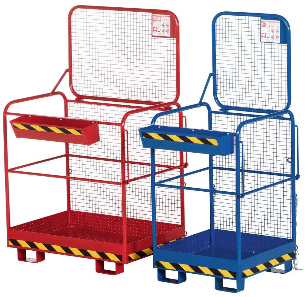 Arbeitskorb, mit Aufnahme von der breiten Seite, Zulässig für 2 Personen, BxTxH 1200x800x1950 mm, Traglast 300 kg, RAL 5010 enzianblau