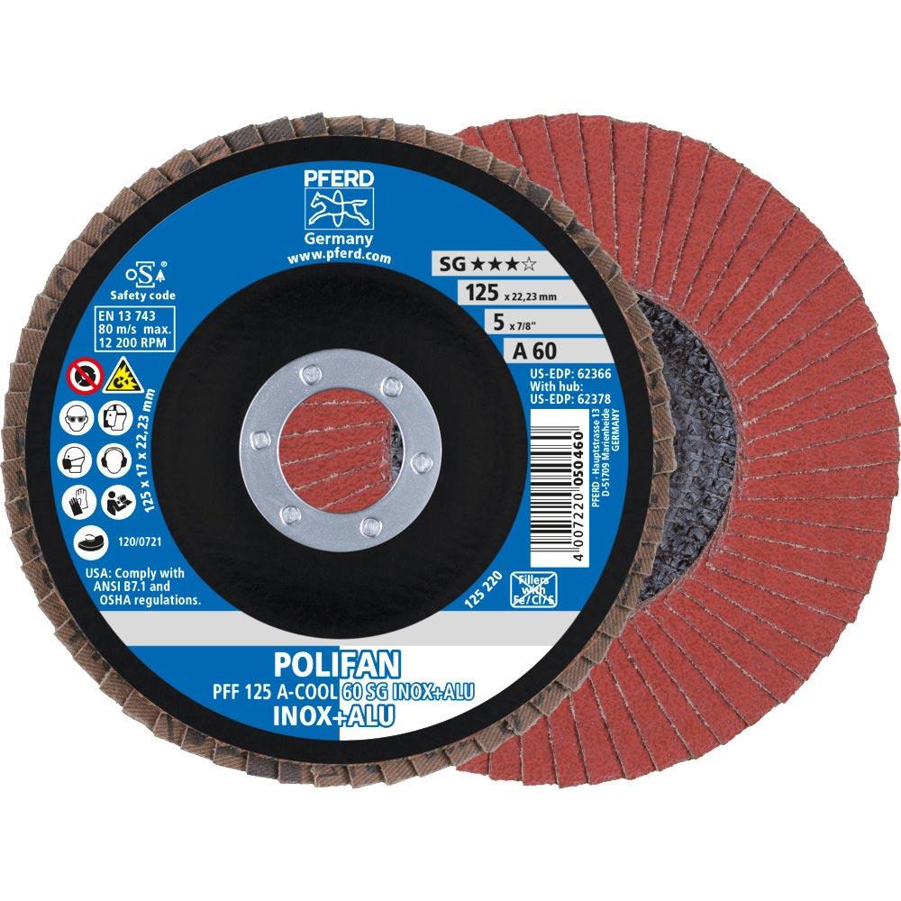Fächerscheibe POLIFAN A-COOL SG INOX+ALU Ø 125 mm Körnung 60 flach INOX/Aluminium Normalkorund