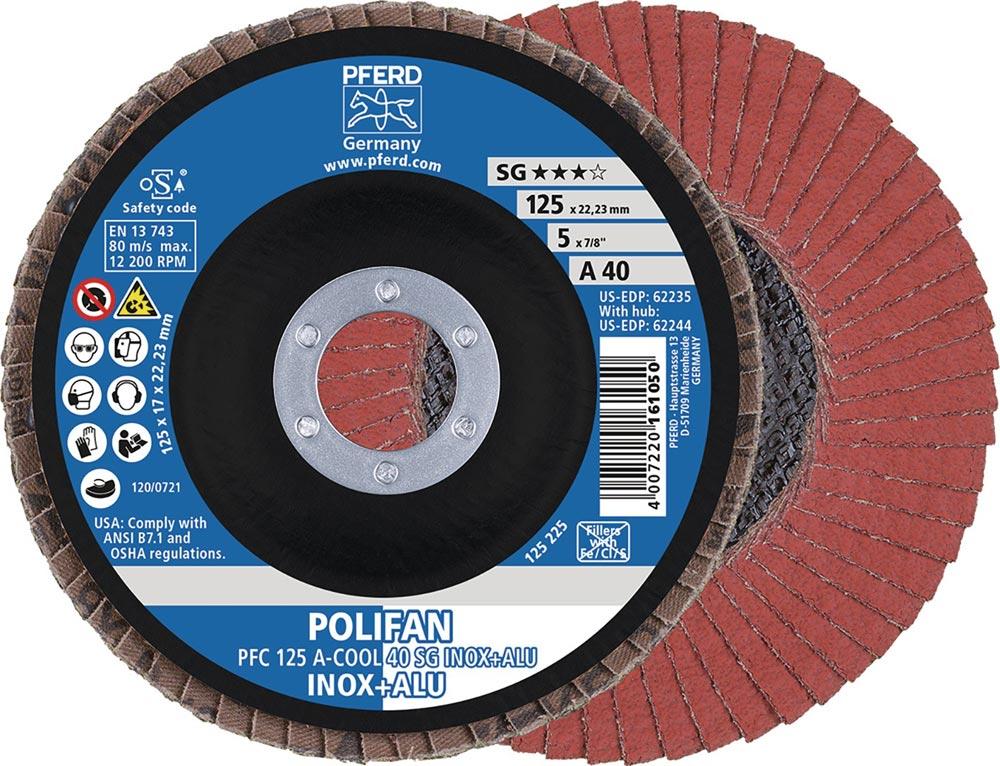 Fächerscheibe POLIFAN A-COOL SG INOX+ALU Ø 125 mm Körnung 60 flach INOX/Aluminium Normalkorund