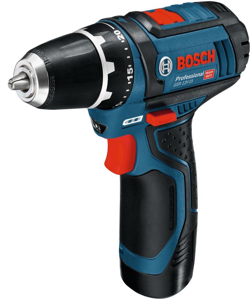 BOSCH Akku-Bohrschrauber GSR 12V-15, 2x 2.0Ah +Lader+Tasche