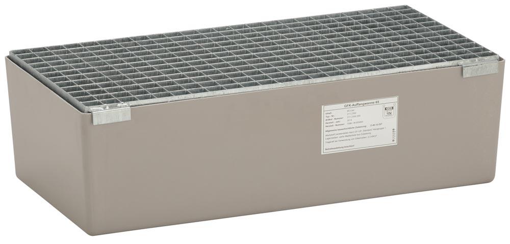 Auffangwanne aus GFK, mit verzinktem Gitterrost, Auffangvolumen 65 l, BxTxH 420x820x240 mm