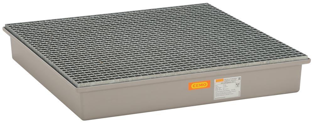 Auffangwanne aus GFK, mit verzinktem Gitterrost, Auffangvolumen 220 l, BxTxH 1280x1280x210 mm