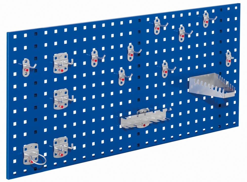 Einsteigerset, bestehend aus 1 Lochplatte 1000x450 mm und 15-teiligem Werkzeughaltersor timent, RAL 5010