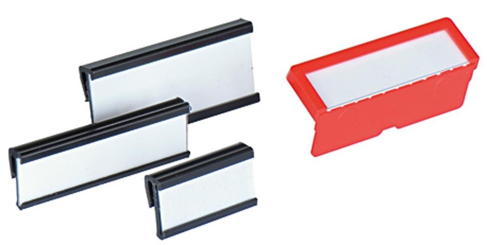 Beschriftungsreiter für Einteilungsmaterial 20 Reiter/76 Etiketten rot, für Einsatzkästen 47x12 mm